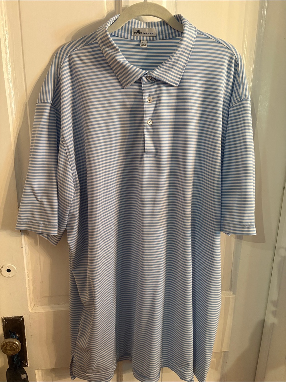 Peter Millar Blue & White Striped Performance Polo